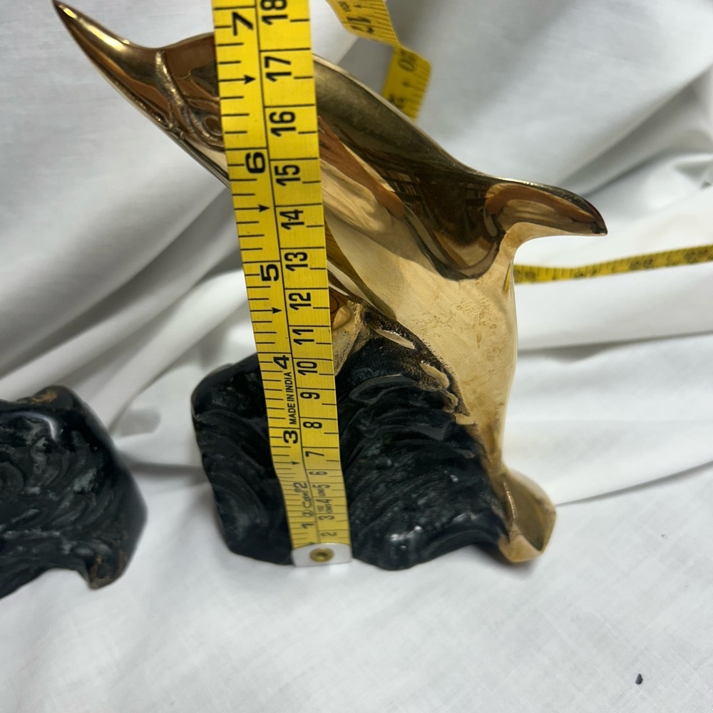 Vintage Brass Metal Dolphin With Ocean Waves Nautical Bookends MCM 70s - Picture 13 of 16